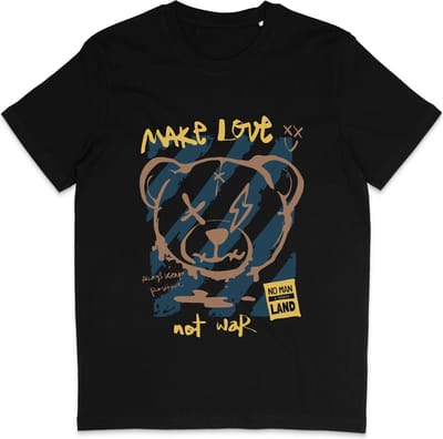 Heren Dames T Shirt - Print en Quote: Make Love No War - Zwart - XS