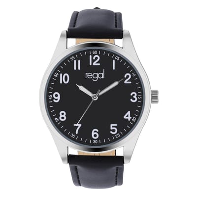 Lucardi Heren Regal Heren Horloge Zwart PU leer - Horloge - PU leer - Zwart - 40 mm
