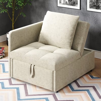 Slaapbank - 3-in-1 Opvouwbare Slaapstoel met Verstelbare Rugleuning - Linnen - Ligstoel en Eenpersoonsbed - voor Woonkamer, Slaapkamer of Logeerkamer - beige