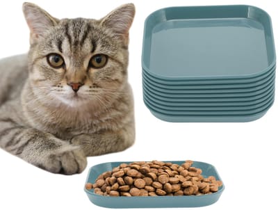 Dailygoods- Kattenschaal 10 stuks - Platte Voederbak - Kattenvoerbak - Diepblauw - Hoogwaardig PP-materiaal - Antislip Rand