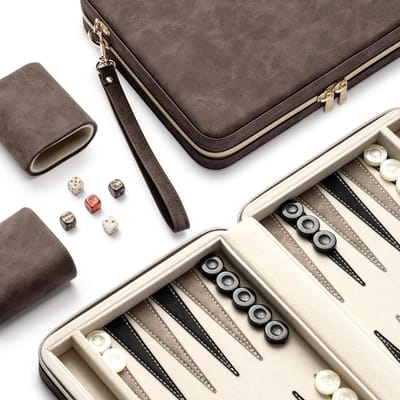 Backgammon Koffer – Lederen Bordspel – Reisspel - Bruin