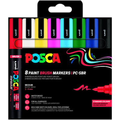 Paintmarker Uni POSCA PC-5BR brushpunt medium set à 8 kleuren