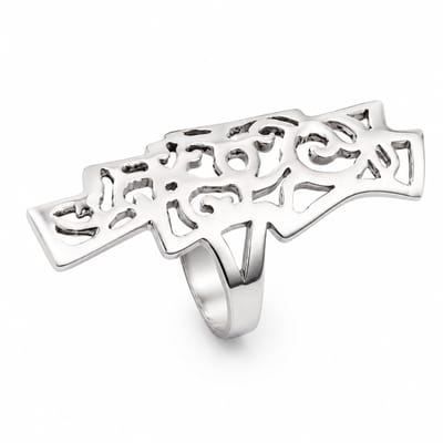 Damesring Zilver 925 – Lange Opengewerkte Filigraan Ring 3,5 cm – Sterling Zilveren Statement Ring voor Dames