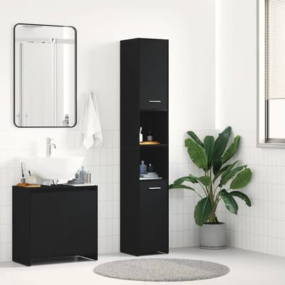 vidaXL - Badkamerkast - Zwart - Eiken - 30x30x183,5 - cm - Bewerkt - Hout