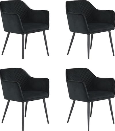Bronx71® Velvet eetkamerstoel Fiona zwart - Eetkamerstoelen set van 4 - stoel