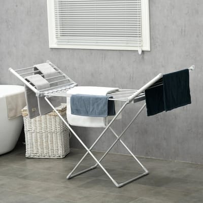 Pugsdrly Wasdroger elektrische droogrek 2 uitschuifbare zijvleugels frame van aluminiumlegering 144 x 53 x 91 cm