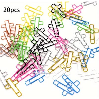 [20 pièces de pinces à papier croisées métalliques durables] 20 pièces de pinces à papier croisées métalliques de couleurs assorties - Marque-pages de bureau et organisateurs de documents en acier durable blanc