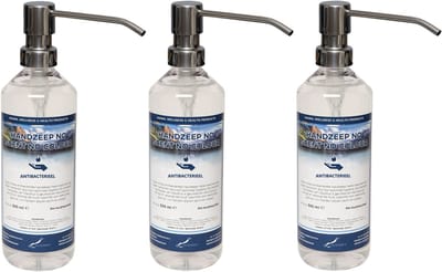 Handzeep No Scent No Colour 500 ml - set van 3 stuks - met gratis RVS zilverkleurige pomp - Voordeelverpakking
