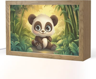 Nachtlampje 30x20 cm - Kinder lampje - Panda - Cartoon - Bamboebos - Zwart - Tafellamp kinderkamer - Slaapkamer lamp - Bedlamp kinderen - Kinderlampje stopcontact - Wandlamp babykamer - Nachtlampjes