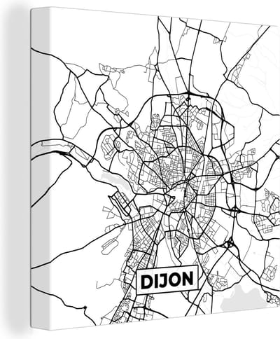 Canvas Schilderij Kaart - Plattegrond - Dijon - Frankrijk - Stadskaart - Zwart wit - 20x20 cm - Wanddecoratie
