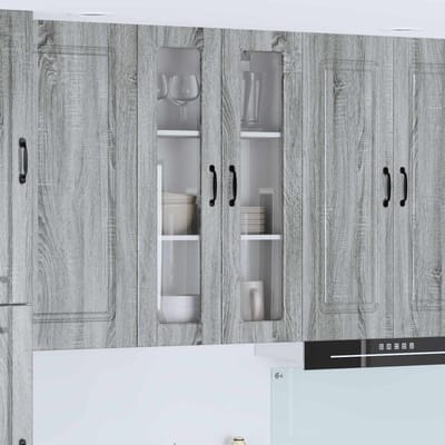 vidaXL - Wandglas - Kasten - PORTO - Grijs - Sonoma - 60 - x - 31 - x - 100 - cm