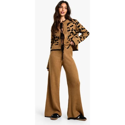 boohoo Dames Gebreide broek met contrasterende afwerking | Camel | Maat: Small/Medium