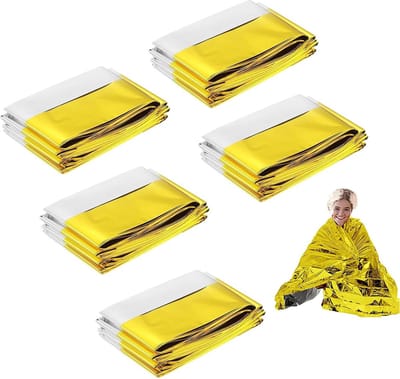 5 Stuks - Waterdichte overlevingsdeken - Nooddeken - 210x160cm - Isolatiedeken - Folie Deken Geïsoleerde Survival Dekens - Zilver/Goud - Extra groot - Survival Slaapzak - Noodtent - Hiken