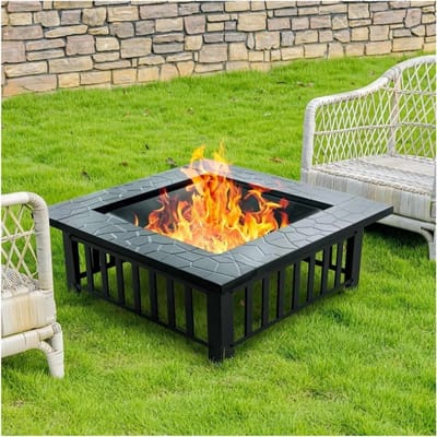 Vierkante Vuurplaats - Buitenhaard Tafel - Terras Verwarmen - 3-in-1 Multifunctioneel - 32 Inch - Zwart