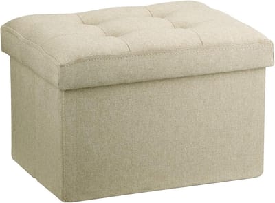 Opbergkruk - Voetenbankje Poef - Ruimte Organiseren - Opvouwbaar Ontwerp - 31x41x31 cm - Beige