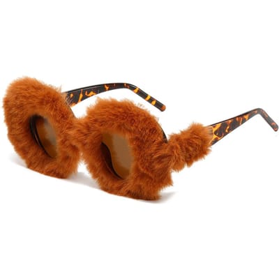 Nieuwe Collectie Ronde Pluche Zonnebril Dames Vintage Oversized Winter Thermisch Pluizige Bril UV400 Feest Decoratieve Bril as picture