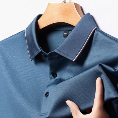 Zomer Moerbeizijde T-shirt met korte mouwen voor heren, High-end Middelbare leeftijd Zakelijk Revers, Losse Papa Kleding, Strijkvrij Casual Poloshirt M black