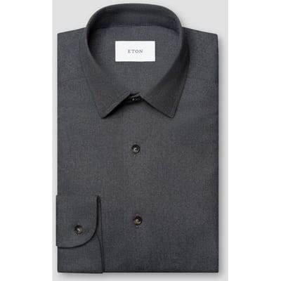 Eton Overhemd Solid Color Double-Twisted Yarn Cotton Flanel Donker Blauw / male