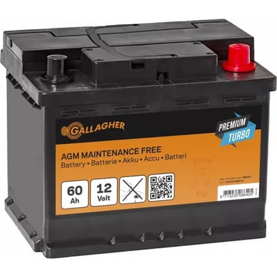 Gallagher Accu 12V/60Ah Premium Turbo AGM - Compacte en krachtige AGM accu