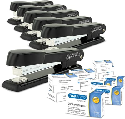 Zakelijke Pack met 6 Antibacteriële Marlin Heftangen en 12 Dozen 1000 26/6mm Nietjes