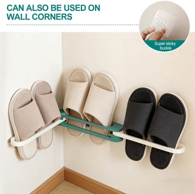 Schoenrekken zonder boren - Opvouwbare slippershouder voor de badkamer - Ruimtebesparend PP-schoenrek voor 3 paar schoenen - Blauw, roze en grijs (30-73 cm) - Schoenorganizer