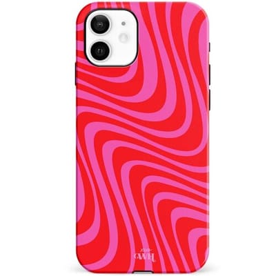 xoxo Wildhearts Berry Much - Double Layer - Hoesje geschikt voor iPhone 11 case - Siliconen hoesje met golvenprint - Golven - Hardcover - Beschermhoes - Optimale bescherming - Rood - Roze