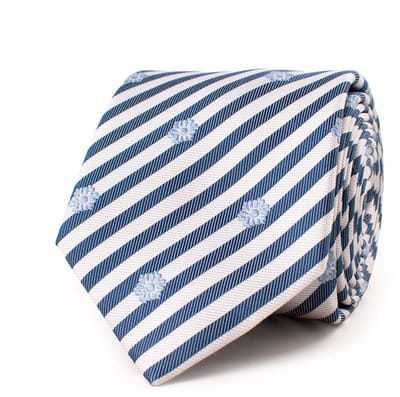 TRESANTI | GREGORIO | Silk tie with a striped and floral pattern | Blauw