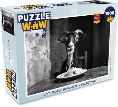 Puzzel Geit - Bord - Spaghetti - Zwart Wit - Legpuzzel - Puzzel 1000 stukjes volwassenen