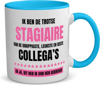 Akyol - de trotse stagiaire koffiemok - theemok - blauw - Stagiair - beste stagiaire - werk - afscheidscadeau - verjaardagscadeau - kado - 350 ML inhoud