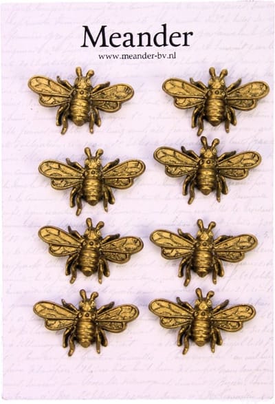 Magneetjes Bij goudkleurig (set van 8) 4,5x0,5x2,5cm