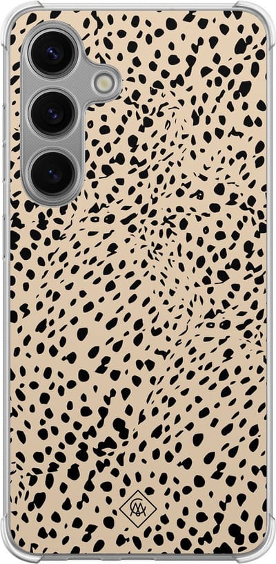 Casimoda® hoesje - Geschikt voor Samsung Galaxy S24 - Stippen bruin abstract - Shockproof case - Extra sterk - TPU/polycarbonaat - Bruin/beige, Transparant