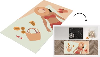 Keukenloper - Loper keuken - Vrouw - Slippers - Hoed - Strand - 120x60 cm - Keukenloper vinyl