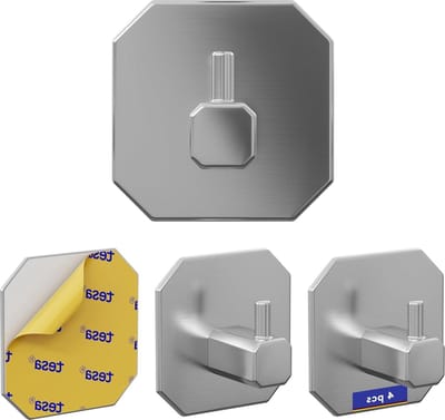 Tesa Handdoekhaken zonder boren - Zelfklevend - Roestvrij Staal - Montage Plakband - Optimaal Grip - Kleefhaken - Set van 8 vaatdoekhouder