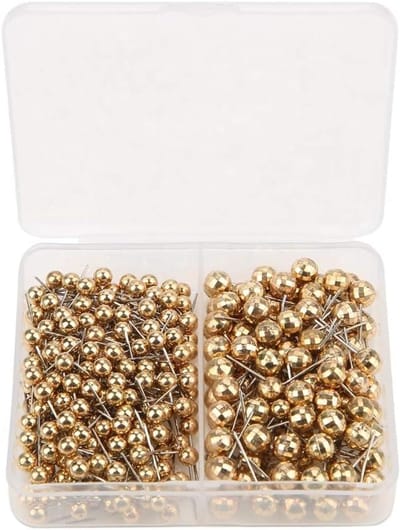 MK Stoer - Punaises - Kunststof Kop - Roestvrij Staal - Rond - Bulletin Board - Naaien - Geschikt voor Kaart - Goud - 300 stuks punaises, push pins, ronde kop, stalen punt.