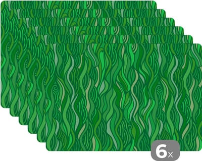 Placemat - Placemats kunststof - Zeewier - Patronen - Groen - 45x30 cm - 6 stuks - Hittebestendig - Anti-Slip - Onderlegger - Afneembaar