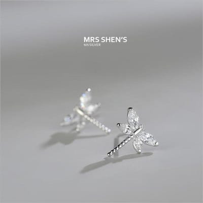 Nouvelle Mode Tempérament Libellule Argent Sterling 925 Bijoux Personnalité Non Allergique Boucles d'Oreilles Puces en Cristal Exquises E067 white