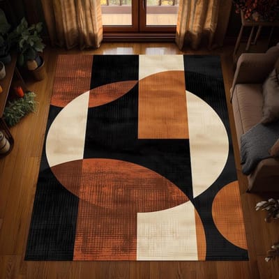 Abstract Rond Tapijt, Verbrand Oranje Beige Zwart Tapijt, Moderne Minimalistische Wasbare Vloermat 160*200cm