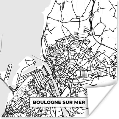 Poster Boulogne sur Mer - Stadskaart - Plattegrond - Kaart - Frankrijk - Zwart wit - 100x100 cm XXL