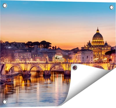 Gards Tuinposter Engelenbrug in Rome bij Zonsondergang - 50x40 cm - Tuindoek - Tuindecoratie - Wanddecoratie buiten - Tuinschilderij