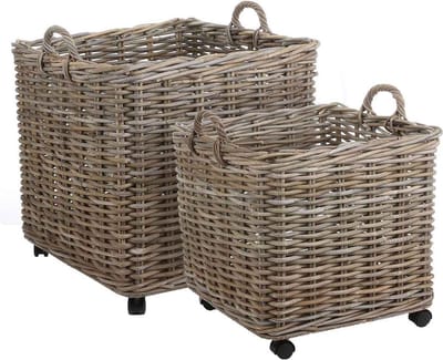 Mica Decorations Mand Marcia - 58x58x58 cm - Rotan - Grijs- Set van 2