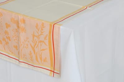 Set van 3 Provençaalse Tafellopers, 'Botanique Geel', Katoen, Jacquard Geweven, Belgisch Fabricaat