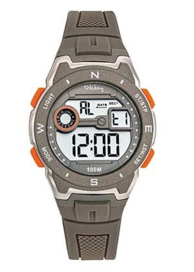 Tekday-Horloge-Digitaal-36MM-Khaki/Oranje-Verlichting-Datum aanduiding-Alarm-Stopwatch-Timer-Silicono licht en soepel.