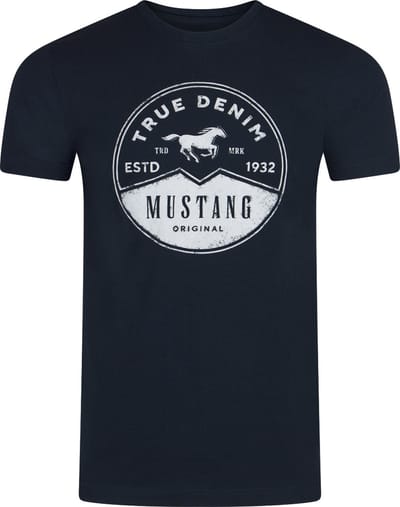 Mustang Heren T-Shirt Basic Print Tee regular fit Blauw S Ronde Hals Volwassenen Opdruk Print Shirts