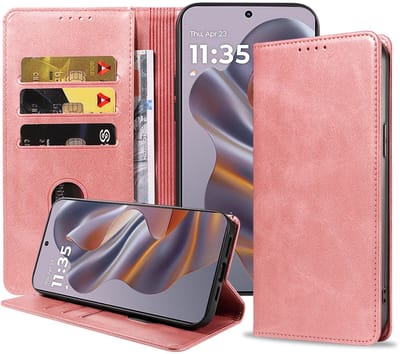 Geschikt voor Motorola Edge 50 Neo Telefoonhoesje Kunstleer met Magnetische sluiting en Pasjeshouder Bookcase met Klepje - Walletcase with Cardslot - Rosé Goud - Smartphonica geschikt voor Motorola Edge 50 Neo