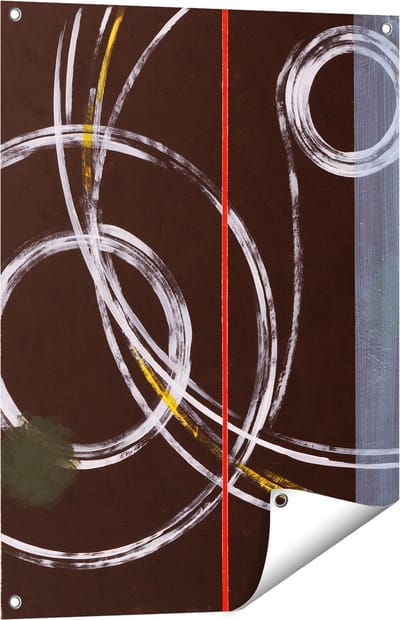 Gards Tuinposter Abstracte Cirkels met een Rode Lijn - 60x80 cm - Tuindoek - Tuindecoratie - Wanddecoratie buiten - Tuinschilderij