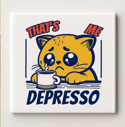 That’s Me Depresso Grappige Kat Tegel 15x15cm – Schattige en Humoristische Wanddecoratie, Perfect Cadeau voor Koffieliefhebbers en Kattenfans
