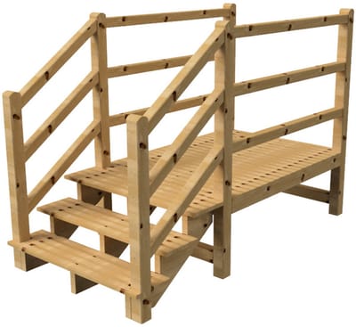 MILANO buitentrap 3 treden H54 cm - bordes L189 x B120 cm - trapleuning links en rechts - bordesleuning links en rechts