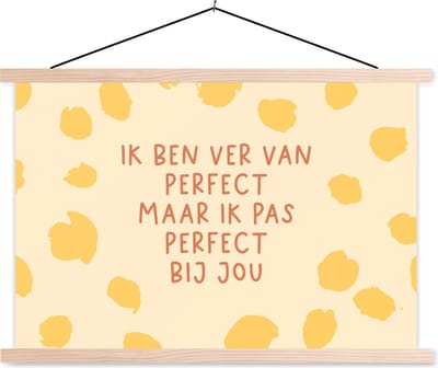 Posterhanger incl. Poster 90x60 cm - Schoolplaat - Relatie - Stel - Quotes - Liefde - Ik pas perfect bij jou - Spreuken - Textielposter - Blanke latten