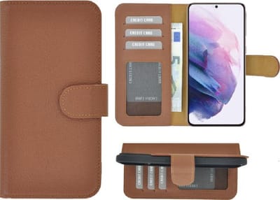 Hoesje Echt Leer Cover Geschikt voor Samsung Galaxy S25 FE - Bookcase - Samsung S25 FE Wallet Echt Leer Book Case Geribbeld Bruin