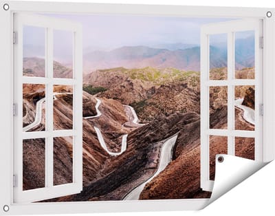 Gards Tuinposter Doorkijk Wegen in het Atlasgebergte, Marokko - Paden - 90x60 cm - Tuindoek - Tuindecoratie - Wanddecoratie buiten - Tuinschilderij